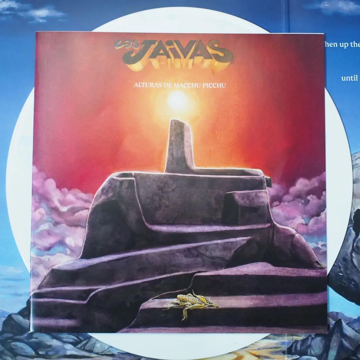 Los Jaivas Alturas de Macchu Picchu Vinyl Cover Artwor Los Jaivas Alturas de Macchu Picchu vinyl cover artwork with surreal mountain illustration and vibrant red sky
