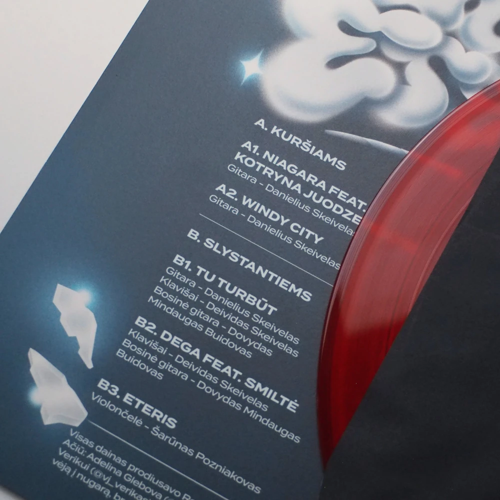Back cover with tracklist of Pijus Opera’s Žuvo Eteris vinyl release